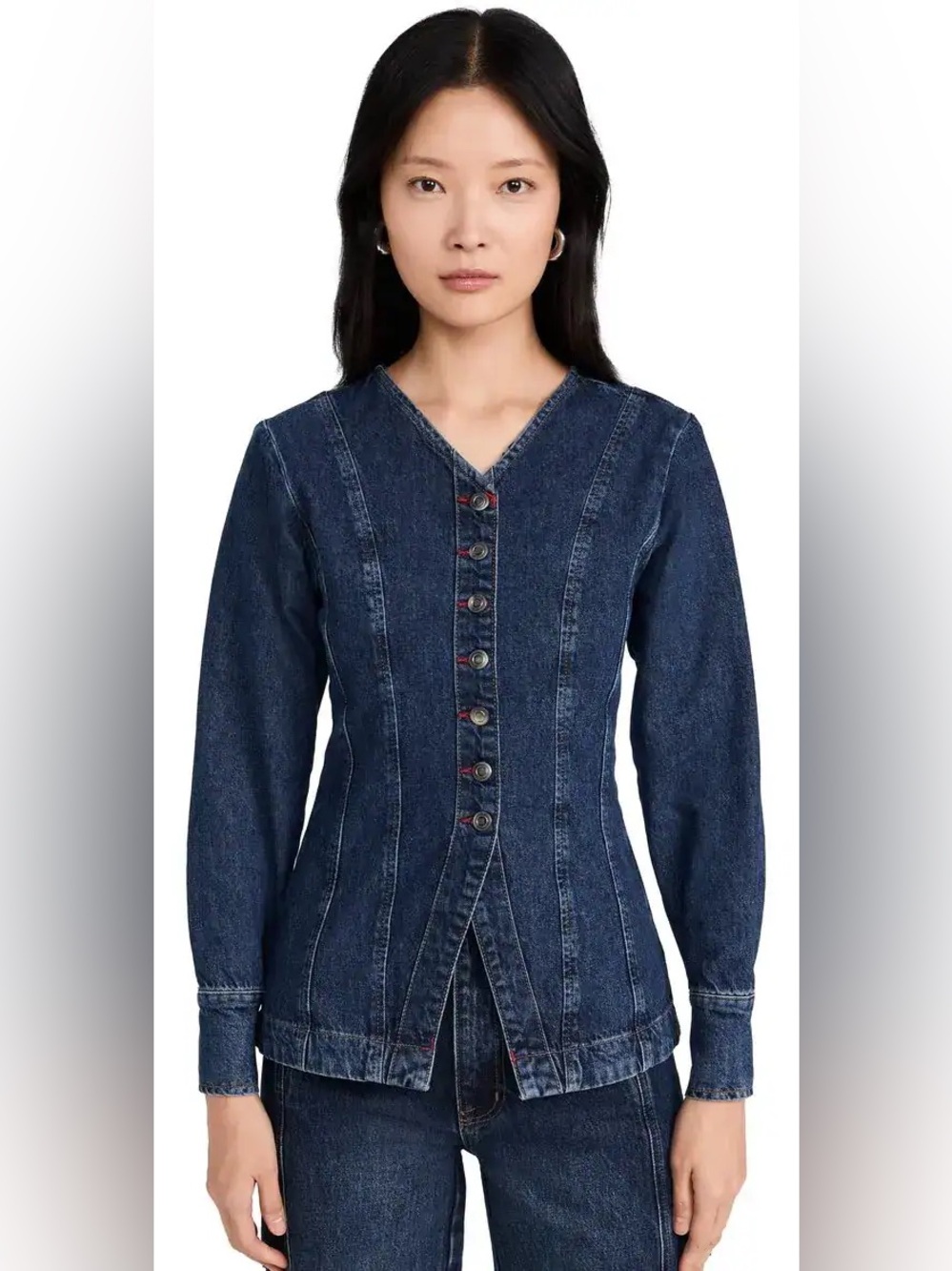 Women's Dark Blue Denim Button-Front Top